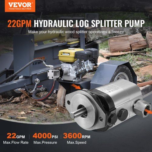 Hydraulic Wood Log Splitter Pump Kit 22GPM 2 Stage 4000PSI Aluminum Hydraulic Gear Pump with Valve Coupling Installation Base 3/4'' NPT Outlet 3600 RPM