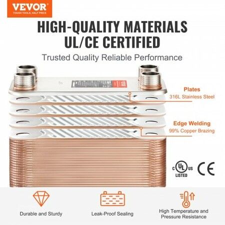 Heat Exchanger 5"x 12" 80 Plates Brazed Plate Heat Exchanger Copper/316L Stainless Steel Water To Water Heat Exchanger For Floor Heating Water Heating