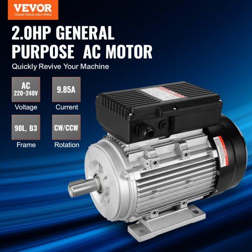 1.5KW Electric Motor 1400 rpm AC 220~240V 9.85A 90L B3 Frame Air Compressor Motor Single Phase 24mm Keyed Shaft CW/CCW Rotation