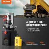 Hydraulic Pump 4 Quart Hydraulic Power Unit Single Acting Dump Trailer Pump 0.91 GPM Flow Rate 3200 PSI Max Relief Pressure DC 12V Hydraulic Pump