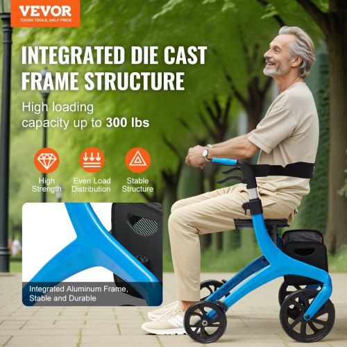 Folding Rollator Walker for Seniors and s Lightweight Aluminum Rolling Walker with Seat and Adjustable Handle 4-Wheel Outdoor Mobility Walker