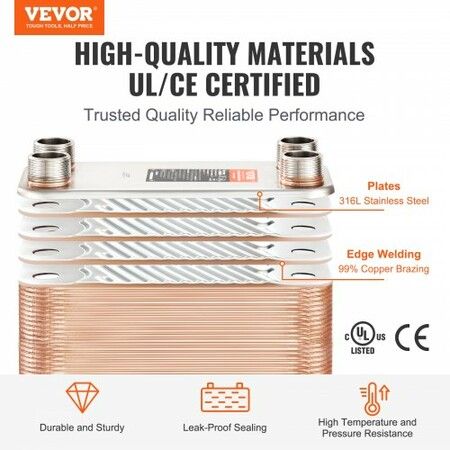 50 Plate Heat Exchanger 4*1-1/4" MNPT Ports 5"x 12" Brazed 316L St. Steel
