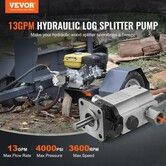 Hydraulic Wood Log Splitter Pump Kit 13 GPM 2 Stage 4000 PSI Aluminum Hydraulic Gear Pump with Coupling Installation Base 1/2'' NPT Outlet 3600 RPM