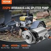 Hydraulic Log Splitter Pump 22GPM 2 Stage 4000PSI Wood Log Splitter Pump 1'' Inlet 3/4'' NPT Outlet 3600 RPM Aluminum Hydraulic Gear Pump