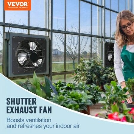 Shutter Exhaust Fan 356 mm w/ Temperature Humidity Controller EC-motor 1024 CFM Variable Speed Adjustable Wall Mount Attic Fan Ventilation & Cooling