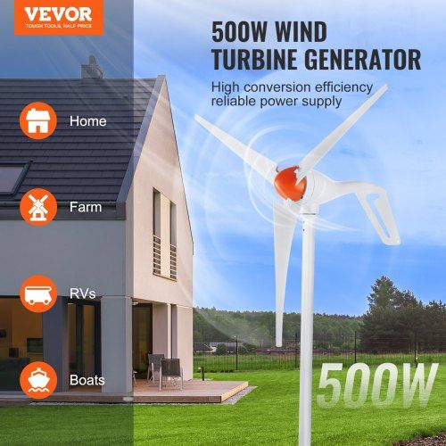 500W Wind Turbine Generator 24V 3-Blade Wind Turbine Kit & MPPT Controller