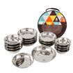 17pcs Stainless Steel Dinnerware Camping Cooking Tableware Cutlery Organizer Utensil Plates Bowls Set Backpacking Hiking Picnic