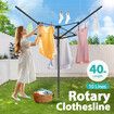 10 Line Clothesline 4 Arm Clothes Airer Dryer Drying Rack Outdoor Rotary Umbrella Laundry Garment Hanging Line Cord Galvanised Aluminium Steel 40m