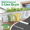 Retractable Clothesline 5 Line Clothes Dryer Airer Rack Wall Mounted Outdoor Wet Dry Laundry Pull Out Air Drying Cord Galvanised Steel 50m