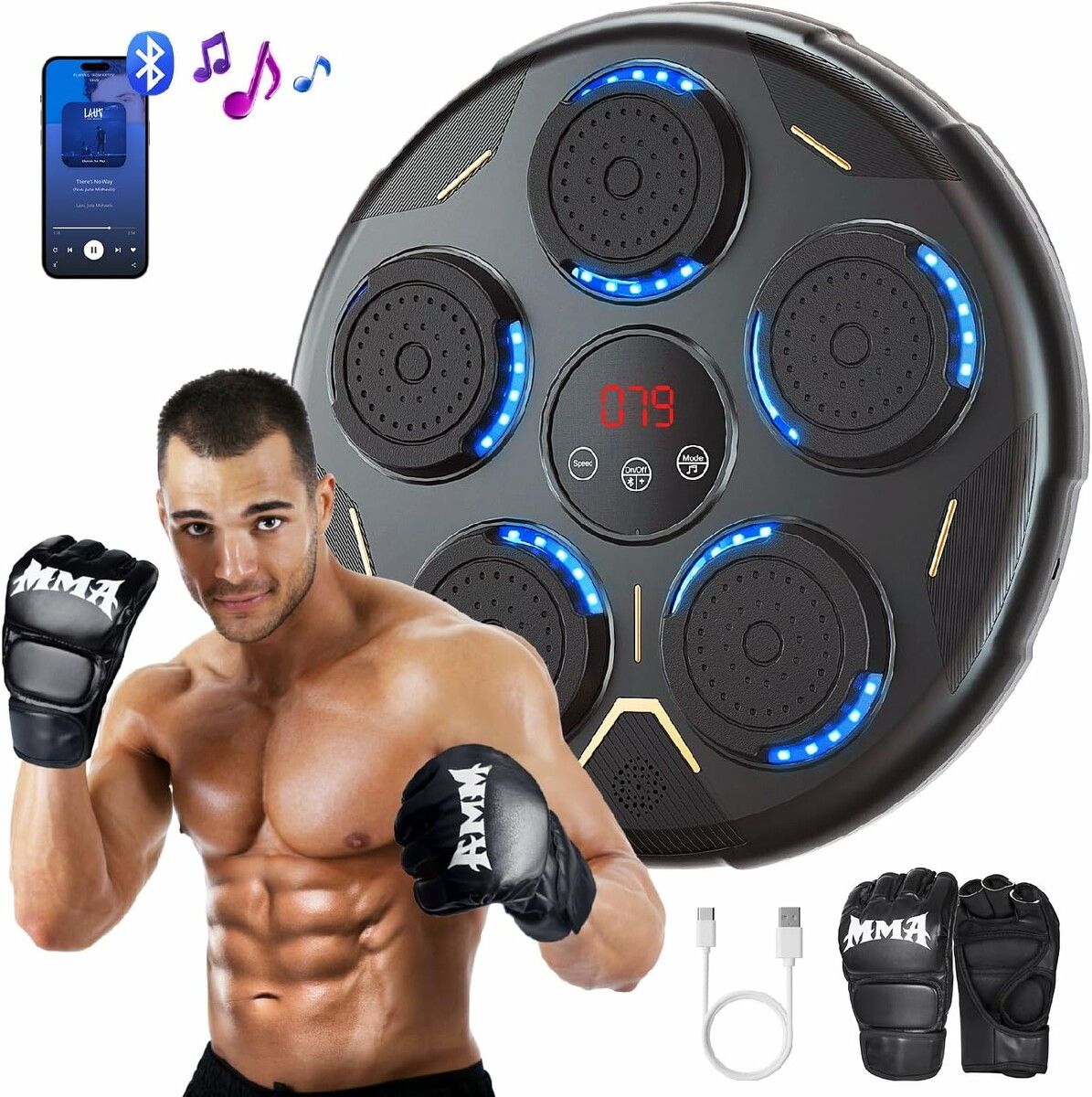 Music Boxing Machine, Boxing Machine Wall Mounted Music, Smart Bluetooth Boxing Equipment with Gloves, Boxing Music Workout Machine