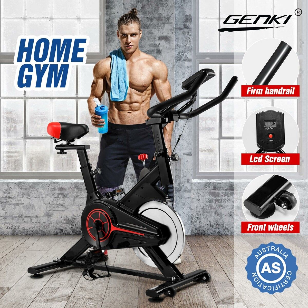 Exercise Bike Stationary Indoor Cycling Bicycle Spin Workout Home Gym Fitness Training Equipment Belt Drive Resistance LCD Monitor iPad Mount