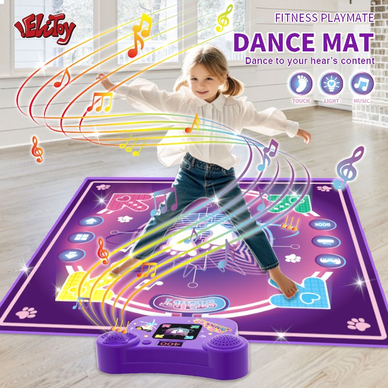 Electronic Dance Mat With Bluetooth,Musical Playing Carpet Toy Dancing Challenge Pad Game with LED Lights and 4 Modes for Kids Age 3-12