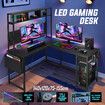 Corner Gaming Desk L Shaped Computer Study Work Table Home Office Workstation Carbon Fibre with RGB LED Light Drawer Shelves Storage Bag Pegboard USB