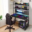 Gaming Computer Desk Home Office Study Work Table Writing Racer Workstation Furniture Black Carbon Fibre with RGB LED Light Shelves Pegboard USB