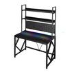 Gaming Computer Desk Home Office Study Work Table Writing Racer Workstation Furniture Black Carbon Fibre with RGB LED Light Shelves Pegboard USB