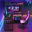 L Shaped Gaming Desk Corner Computer Work Office Study Table Home Furniture Writing Workstation Carbon Fibre with RGB LED Light Shelves Pegboard USB