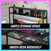 L Shaped Gaming Desk Corner Computer Work Office Study Table Home Furniture Writing Workstation Carbon Fibre with RGB LED Light Shelves Pegboard USB