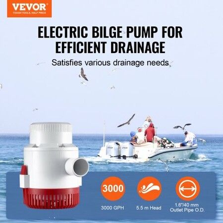 Bilge Pump 3000GPH Automatic Submersible Boat Bilge Water Pump with Float Switch 40 mm Outlet Diameter Small Boat Bilge Pump Marine Electric Bilge Pump
