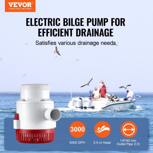 Bilge Pump 3000GPH Automatic Submersible Boat Bilge Water Pump with Float Switch 40 mm Outlet Diameter Small Boat Bilge Pump Marine Electric Bilge Pump
