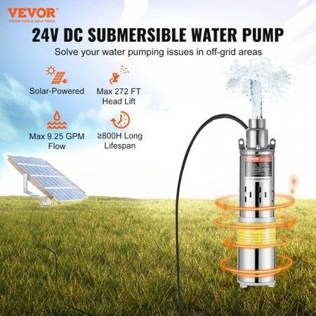 Solar Water Pump DC 277W Submersible Deep Well Pump Max Flow 2.1 m3/H Max Head 83 m Max Submersion Depth 20 m Solar Powered Water Pump