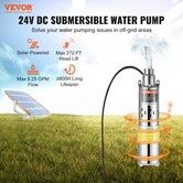 Solar Water Pump DC 277W Submersible Deep Well Pump Max Flow 2.1 m3/H Max Head 83 m Max Submersion Depth 20 m Solar Powered Water Pump