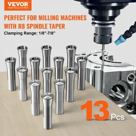 13pcs Precision R8 Collet Set 1/8''-7/8'' 45# Alloy Steel Mill Collet Chuck 0.0012"/30m TIR with 13 Labeled Storage Boxes for Milling Machine Drill Presses