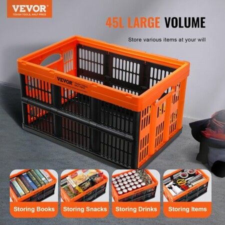 Plastic Collapsible Storage Basket 45L 3 Packs Folding Stackable Storage Containers/Bins with Handles Large Heavy Duty Containers for Clothes Toys Books
