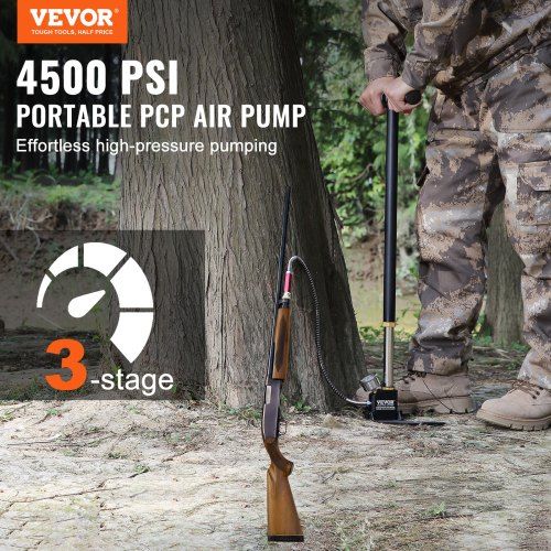 PCP Hand Pump 3 Stage 30Mpa 4500 PSI High Pressure PCP Air Rifile Filling Stirrup Pump with Oil-Moisture Filter Pressure Gauge Stainless Steel for Airguns