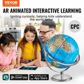Educational Globe for Kids 254 mm Interactive AR World Globe with AR Golden Globe APP LED Night Lighting 720° Rotation STEM Toy Gifts