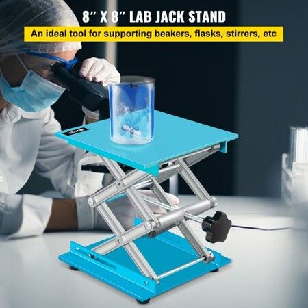 Lab Jack Stand 8" x 8" Aluminum Oxide Lab Lift Jack with 2.4"-12" Adjustable Height Durable and Stable Laboratory Scissor Jack Lab Jack Platform