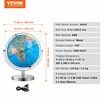 Illuminated World Globe with Stand 228.6 mm Educational Earth Globe with Stable Heavy Metal Base and LED Constellation Night Light HD Printed Map Spinning