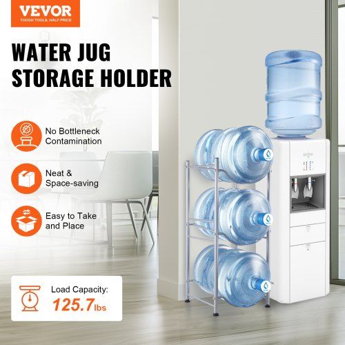 3 Tiers Water Jug Holder Single Row Water Bottle Rack for 3 Bottles Silver