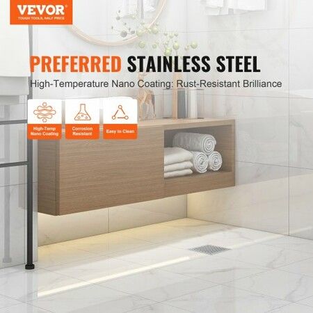 406mm Linear Shower Drain with Square Pattern GrateBrushed 304 Stainless Steel Rectangle Shower Floor DrainLinear Drain with Leveling FeetHair Strainer