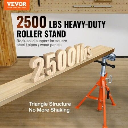 Roller Stand Heavy Duty 1136 KG Load Capacity 27.6"-52" Height Adjustable 45# Steel Folding Roller Support Stand for Pipes Wooden Boards