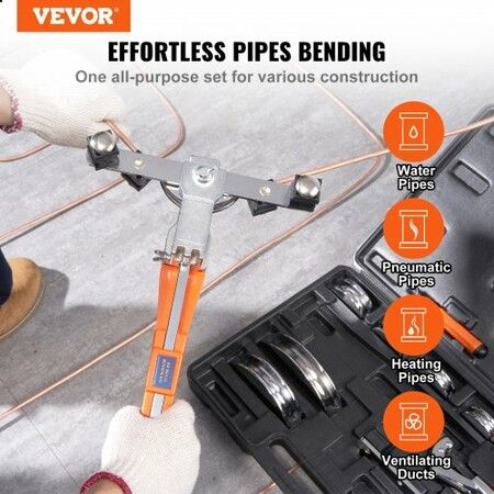 Pipe Tube Bender 1/4"-7/8" Ratcheting Tubing Benders 90°Forward/Reverse Pipes Bending Tools with 7 Dies for HVAC Air Conditioning Refrigerator Repair
