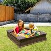 Sandbox with Cover 48.6x48.6x12.4 in Square Sand Box HDPE Sand Pit with 4 Corner Seating and Bottom Liner Kids Sandbox for Outdoor Backyard Beach Park