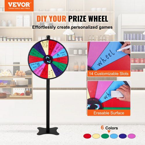 24 inch Spinning Prize Wheel 14 Slots Spinning Wheel Roulette Wheel with a Dry Erase and 2 Markers Tabletop or Floor Standing Win Fortune Spin Games