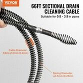 Drain Cleaning Cable 66 FT x 5/8 Inch Professional Sectional Drain Cleaner Cable with 7 Cutters for 0.8" to 3.9" Pipes Hollow Core Sewer Drain Auger Cable