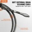 Drain Cleaning Cable 66 FT x 5/8 Inch Professional Sectional Drain Cleaner Cable with 7 Cutters for 0.8" to 3.9" Pipes Hollow Core Sewer Drain Auger Cable