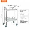 Lab Rolling Cart 2-Shelf Stainless Steel Rolling Cart Lab Serving Cart with Swivel Casters Dental Utility Cart for Clinic Lab Hospital Salon