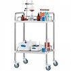 Lab Rolling Cart 2-Shelf Stainless Steel Rolling Cart Lab Serving Cart with Swivel Casters Dental Utility Cart for Clinic Lab Hospital Salon