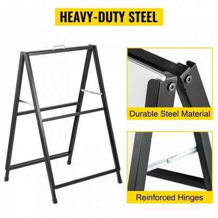 A-Frame Sidewalk Sign 24"x36" Sidewalk Signs for Businesses Black Coated Steel Metal A-Frame Sign Slide-in Folding Sandwich Board Sidewalk Double-Sided