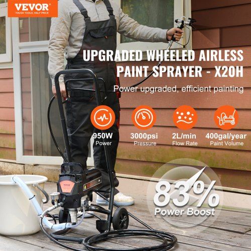 Stand Airless Paint Sprayer 950W 3000PSI High Efficiency Electric Airless Sprayer With Cart Fine And Even Painting Effect Paint Sprayers for Home Interior and Exterior Furniture and Fences