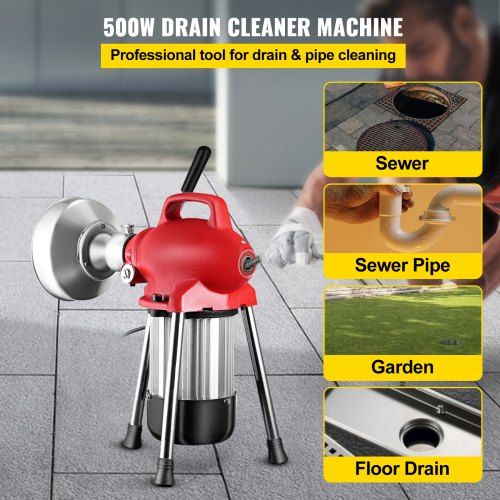 0.75-4 Inch Sectional Pipe Drain Cleaning Machine 400PRM Snake Cleaner Pipe Drain Cleaning Machine with 66 Ft x 0.67 Inch Galvanize Cable Heavy Duty