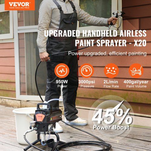 Stand Airless Paint Sprayer 950W 3000PSI High Efficiency Electric Airless Sprayer Fine And Even Painting Effect Handheld Paint Sprayers for Home Interior and Exterior Furniture and Fences