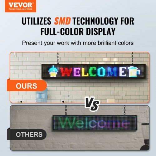 Programmable LED Sign P10 Full Color LED Scrolling Panel DIY Custom Text Animation Pattern Display Board WIFI USB Control Message Shop Sign for Store Business Party Bar Advertising 131x19cm