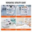 2 Tiers Lab Carts Mobile Medical Cart 2 Trays 2 Drawers 3 Trash Cans White