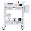 2 Tiers Lab Carts Mobile Medical Cart 2 Trays 2 Drawers 3 Trash Cans White