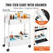 Lab Cart 2 Tiers Stainless Steel Utility Cart Medical Cart with 2 Drawers Rolling Lab Cart White Paint Serving Cart with Swivel Casters for Laboratory Hospital Dental Salon and Beauty