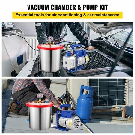 3 Gallon Vacuum Chamber Silicone Expoxy Degassing With 3CFM 1/4HP Vacuum Pump
